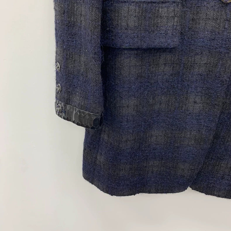 Chanel Black Plaid Wool Long Coat