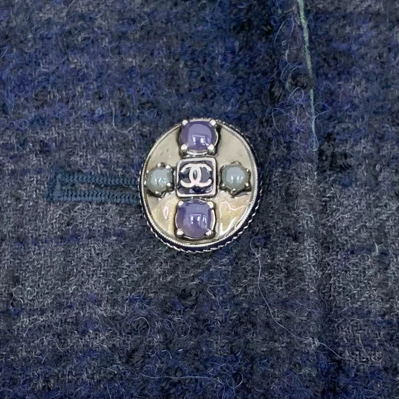 Chanel Black Plaid Wool Long Coat