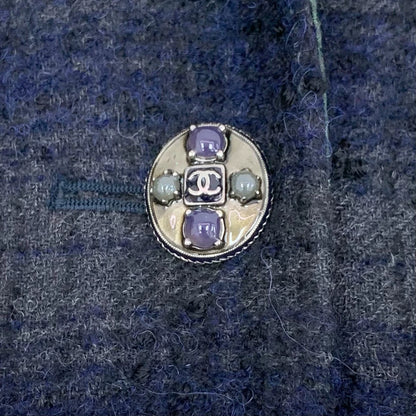 Chanel Black Plaid Wool Long Coat