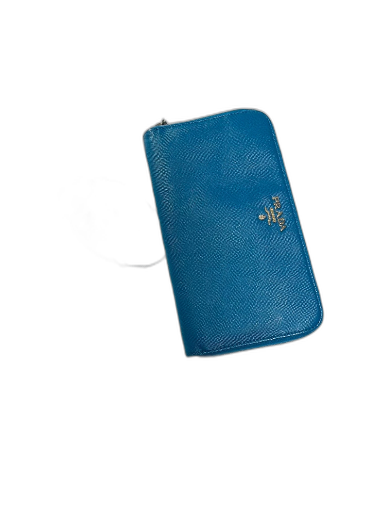 Prada Galleria Leather Zip Wallet in Blue