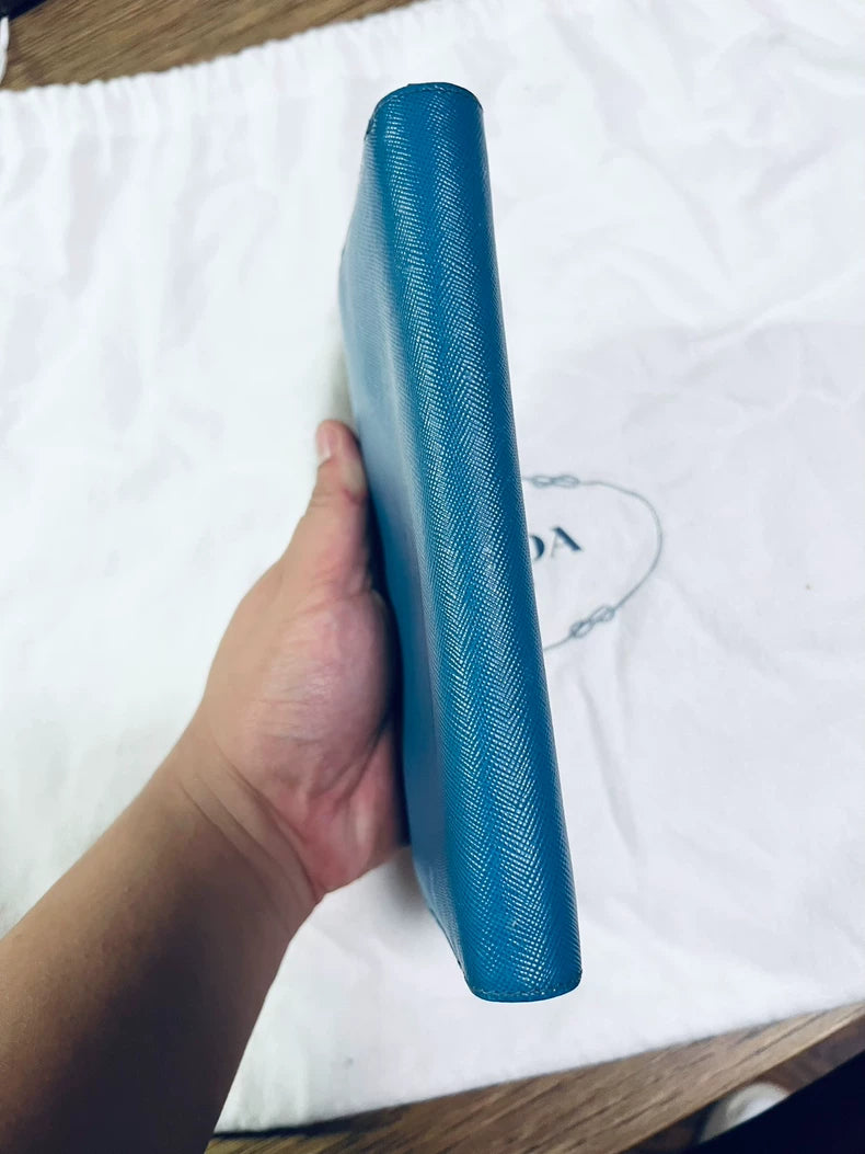 Prada Galleria Leather Zip Wallet in Blue