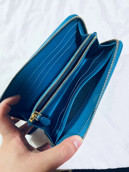 Prada Galleria Leather Zip Wallet in Blue