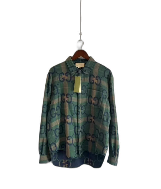 Gucci Green GG Check Wool Shirt