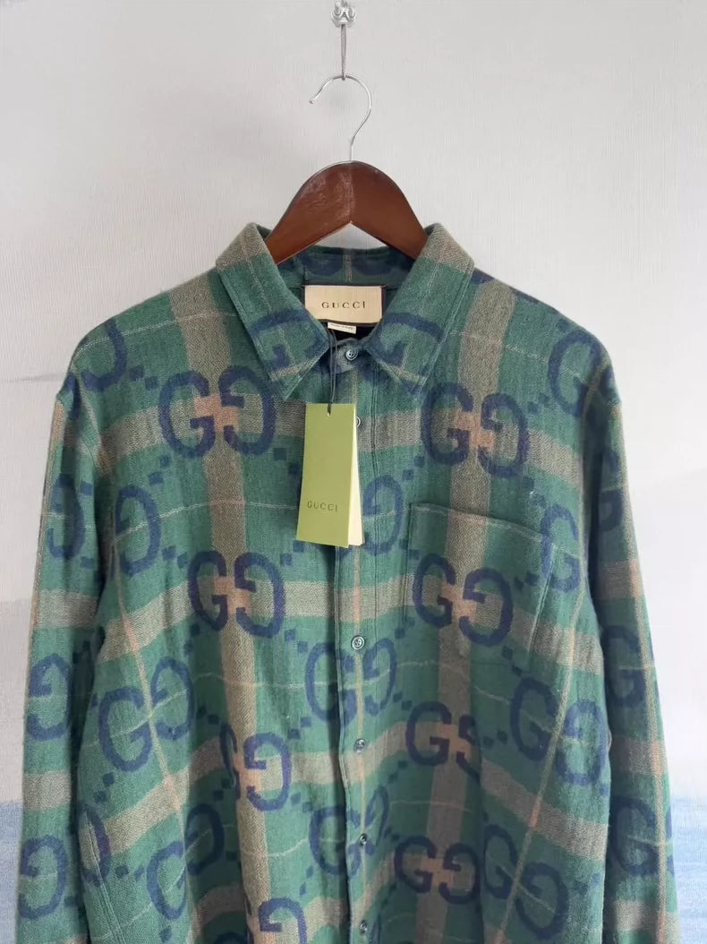 Gucci Green GG Check Wool Shirt