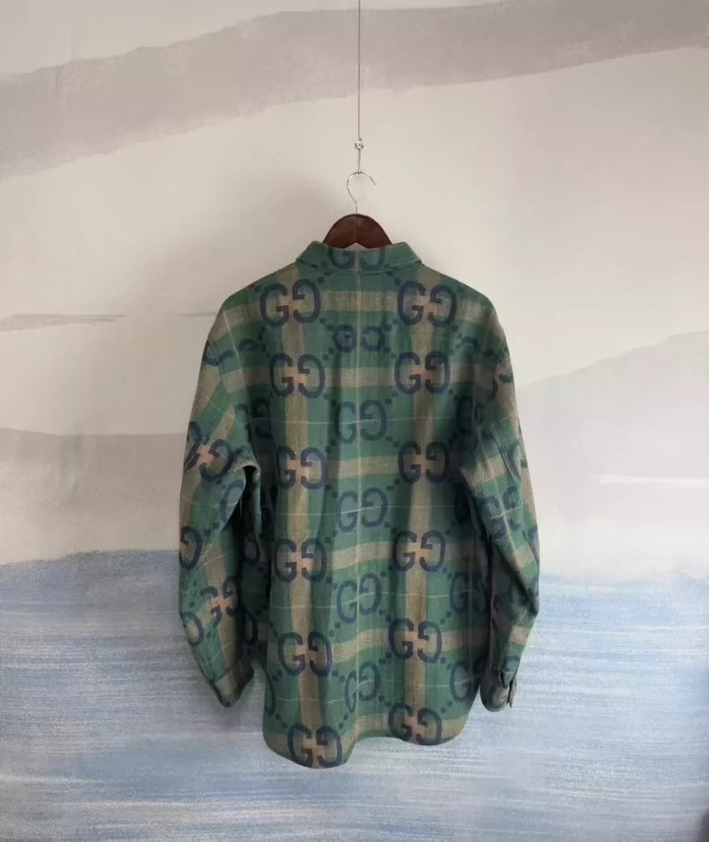 Gucci Green GG Check Wool Shirt
