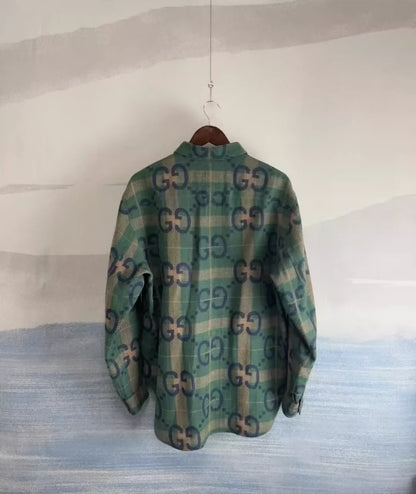 Gucci Green GG Check Wool Shirt