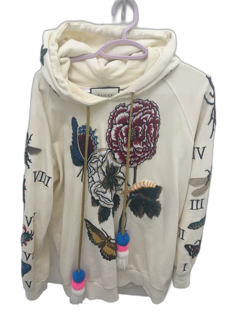 Gucci Embroidered Hoodie in Cream Color
