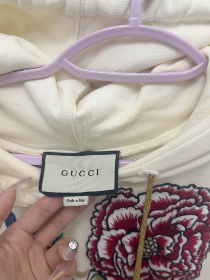 Gucci Embroidered Hoodie in Cream Color
