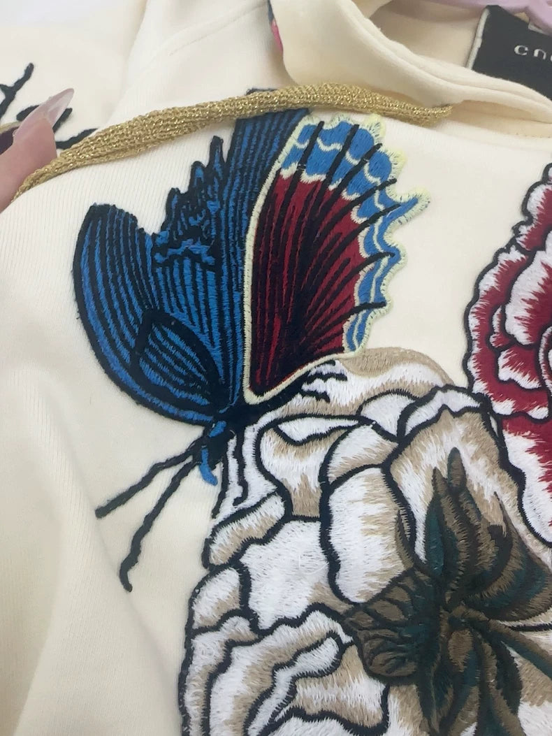 Gucci Embroidered Hoodie in Cream Color