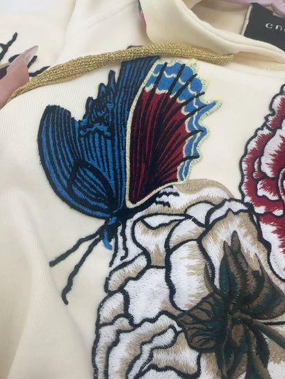 Gucci Embroidered Hoodie in Cream Color