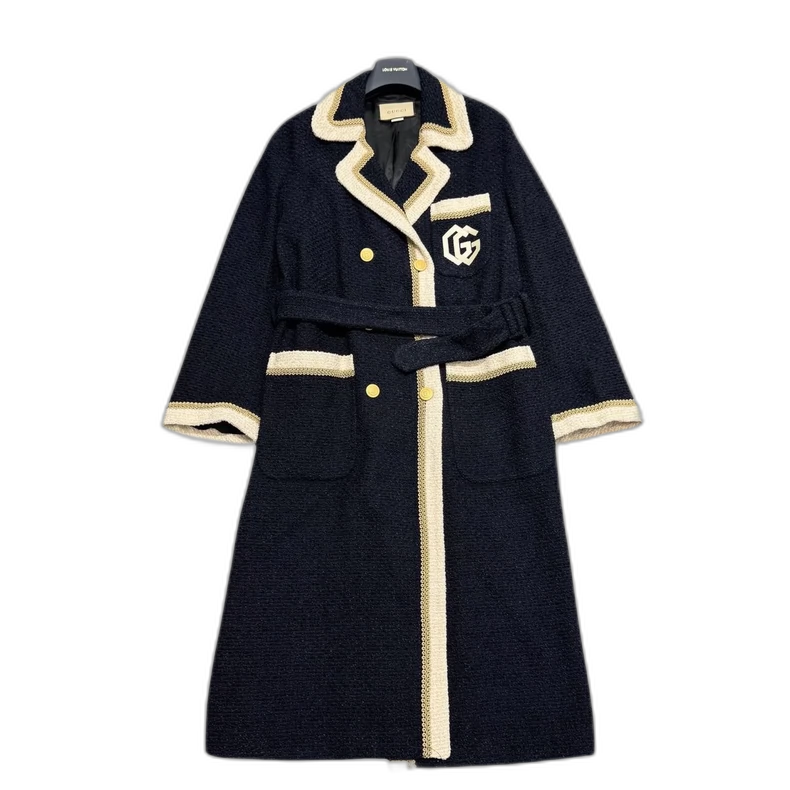 Gucci Navy Wool Blend Robe Coat-zp
