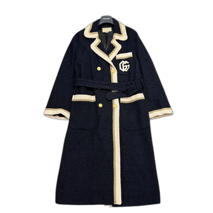 Gucci Navy Wool Blend Robe Coat-zp
