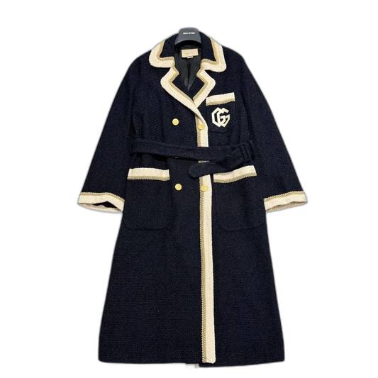 Gucci Navy Wool Blend Robe Coat-zp