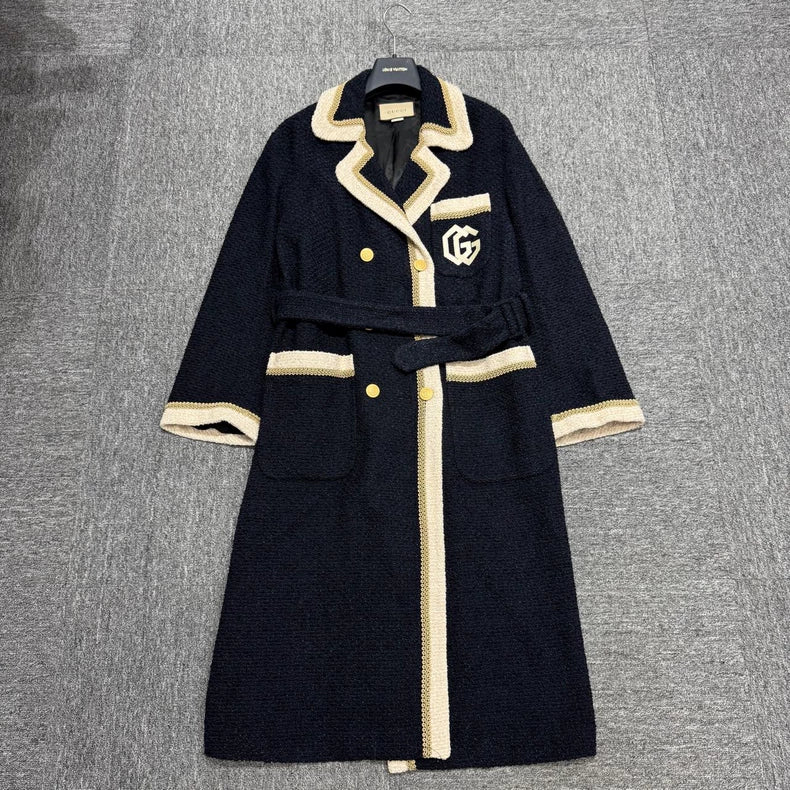 Gucci Navy Wool Blend Robe Coat-zp