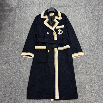 Gucci Navy Wool Blend Robe Coat-zp
