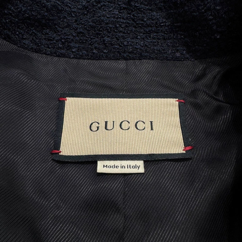 Gucci Navy Wool Blend Robe Coat-zp