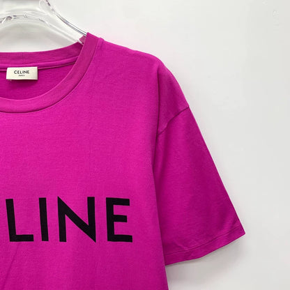 Celine Pink Logo Cotton T-Shirt