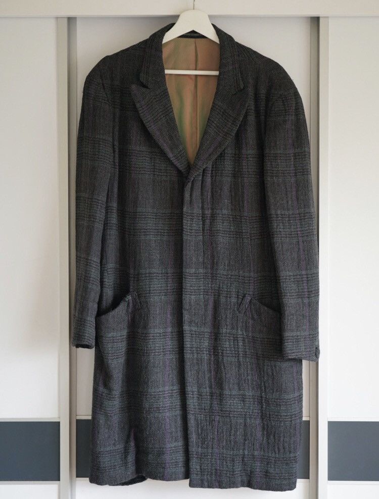 Yohji Yamamoto 12Aw Blue Purple Checked Jade Worm Coat - DMC