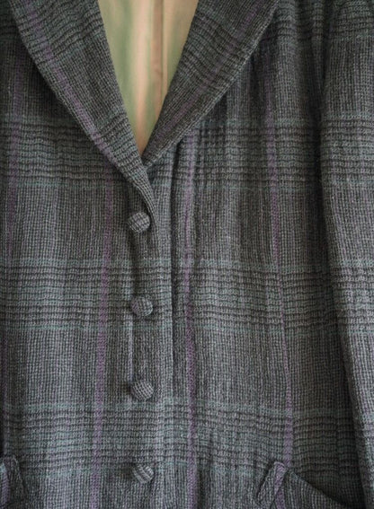 Yohji Yamamoto 12Aw Blue Purple Checked Jade Worm Coat - DMC