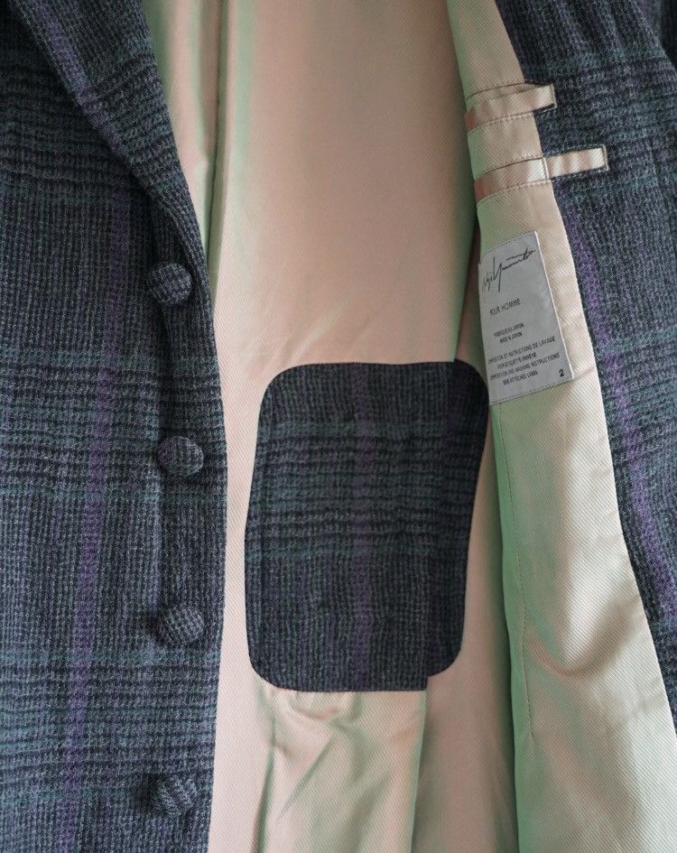 Yohji Yamamoto 12Aw Blue Purple Checked Jade Worm Coat - DMC