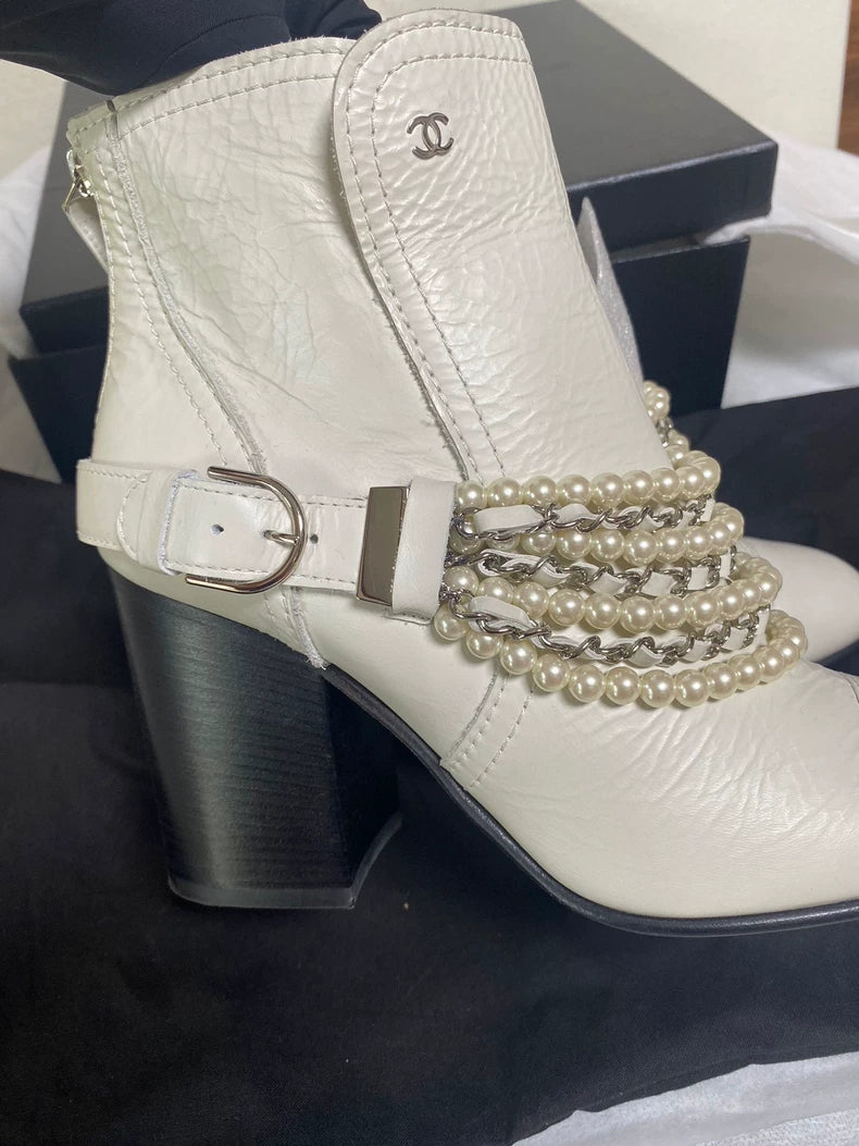 Chanel Pearl Chain High Heeled Boots