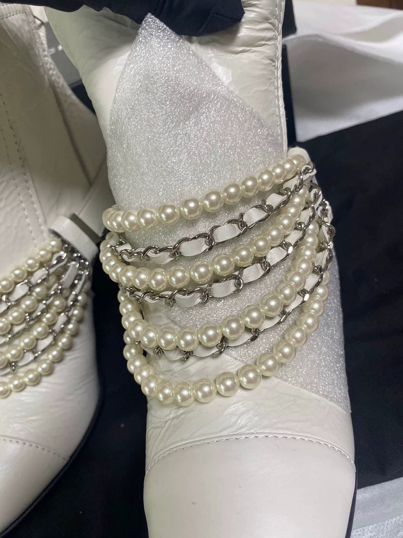 Chanel Pearl Chain High Heeled Boots