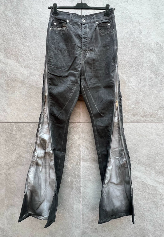 Rick Owens Dark Gray Waxed Flared Pants