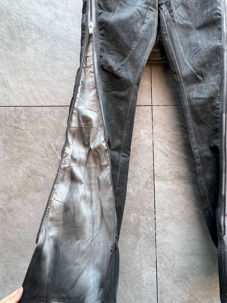 Rick Owens Dark Gray Waxed Flared Pants