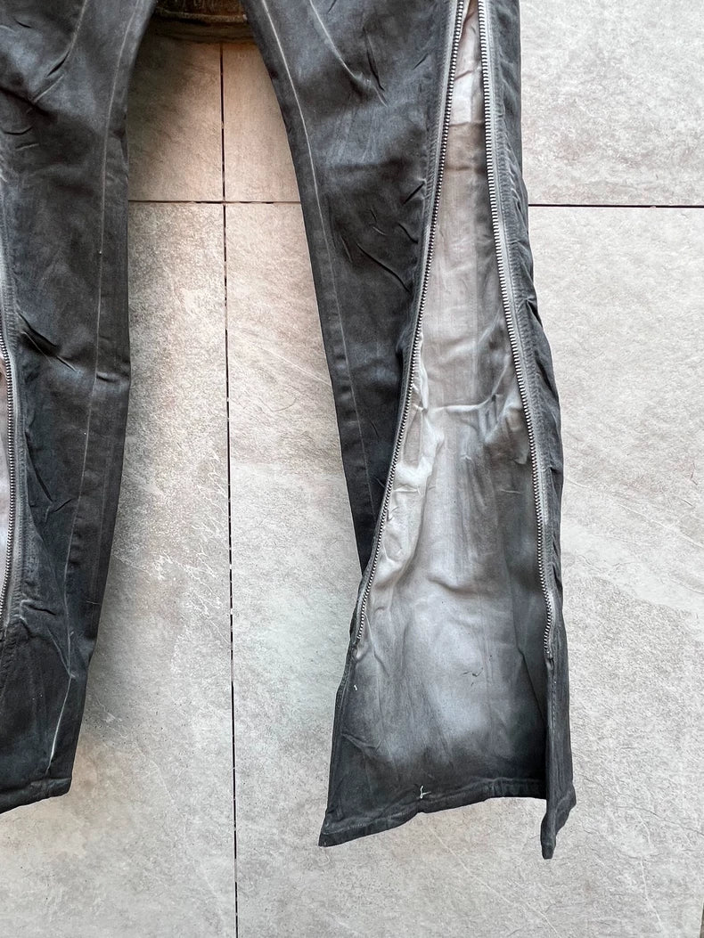 Rick Owens Dark Gray Waxed Flared Pants