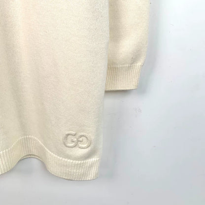Gucci Beige Logo Embroidered Knit Sweater