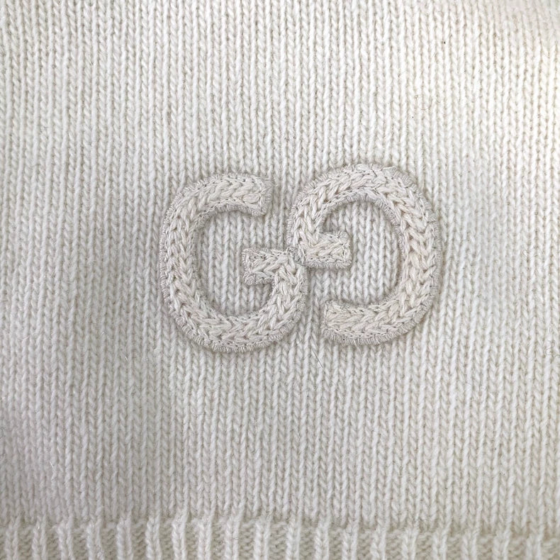 Gucci Beige Logo Embroidered Knit Sweater