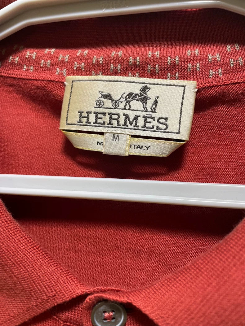 Hermes Red Knit Polo Shirt