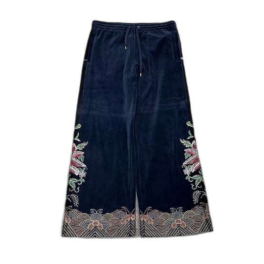 Gucci Embroidered Blue Velvet Pants