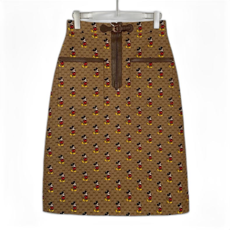 Gucci Disney Brown Mickey Mouse A-Line Skirt