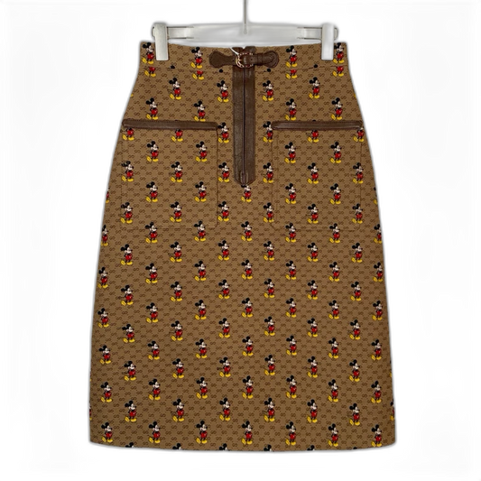 Gucci Disney Brown Mickey Mouse A-Line Skirt