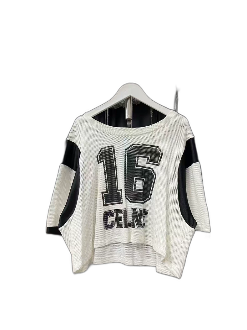 Celine Black and White Mesh Short Sleeve