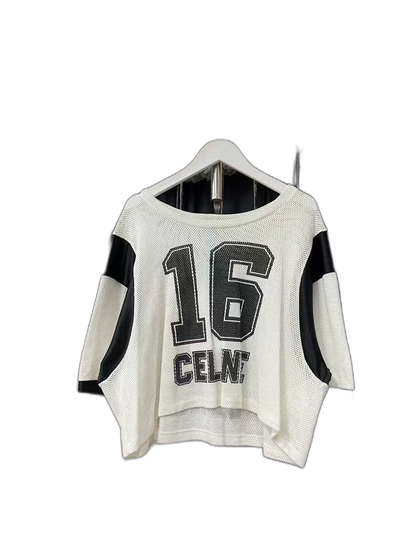Celine Black and White Mesh Short Sleeve