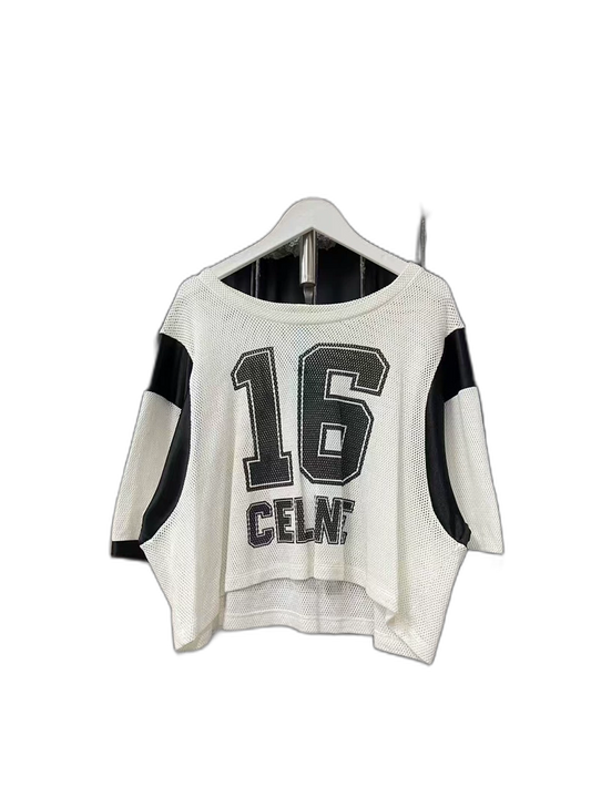 Celine Black and White Mesh Short Sleeve