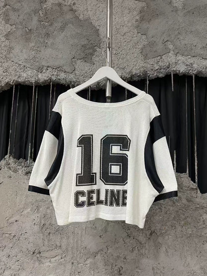 Celine Black and White Mesh Short Sleeve