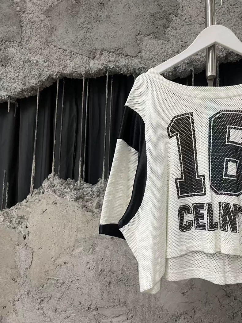 Celine Black and White Mesh Short Sleeve