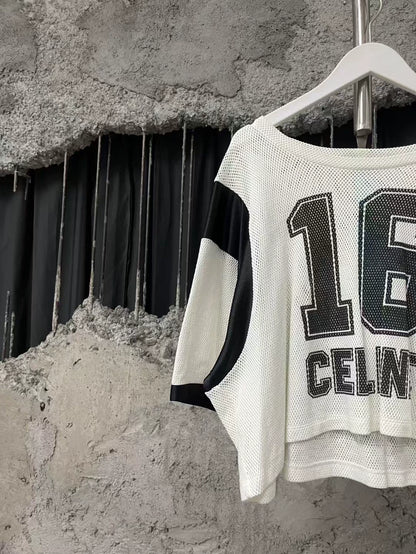 Celine Black and White Mesh Short Sleeve