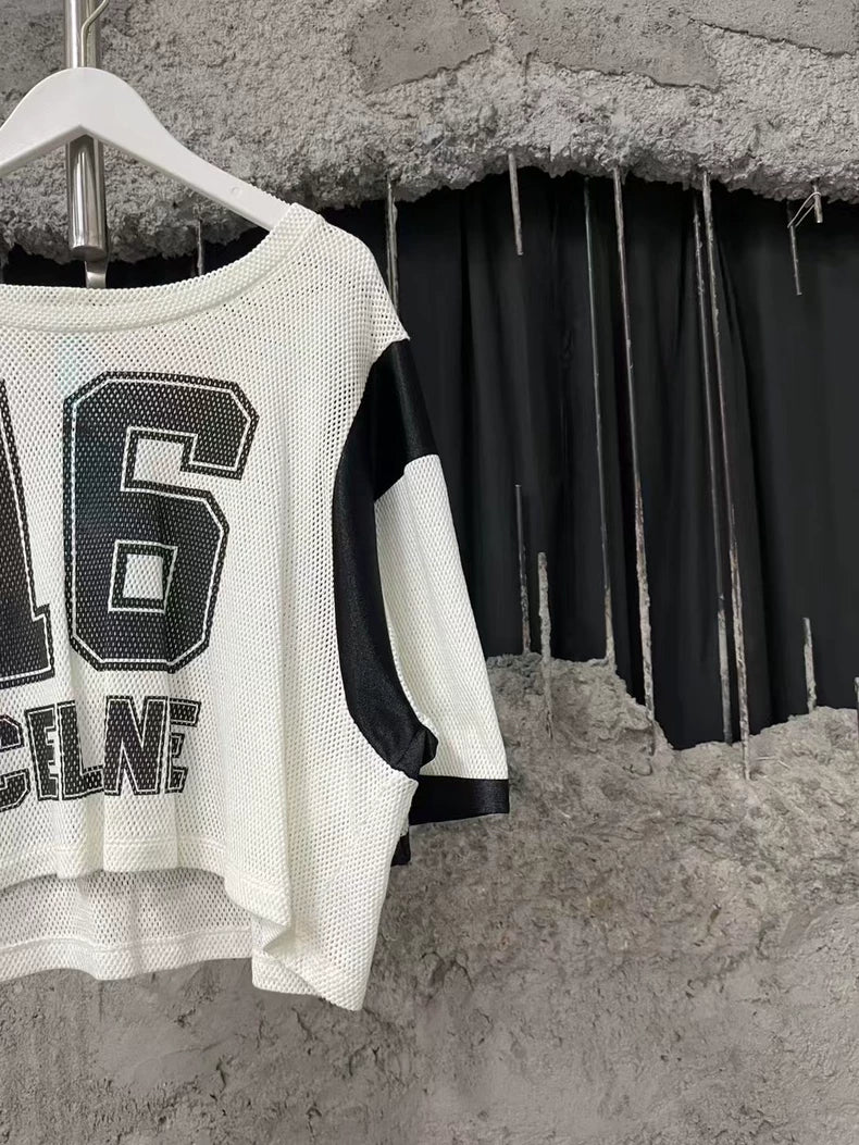Celine Black and White Mesh Short Sleeve