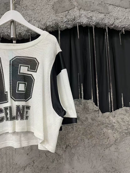 Celine Black and White Mesh Short Sleeve