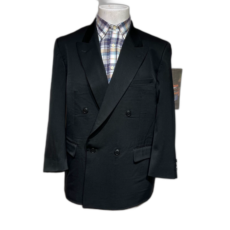 Vintage Black Double-Breasted Wool Suit Jacket