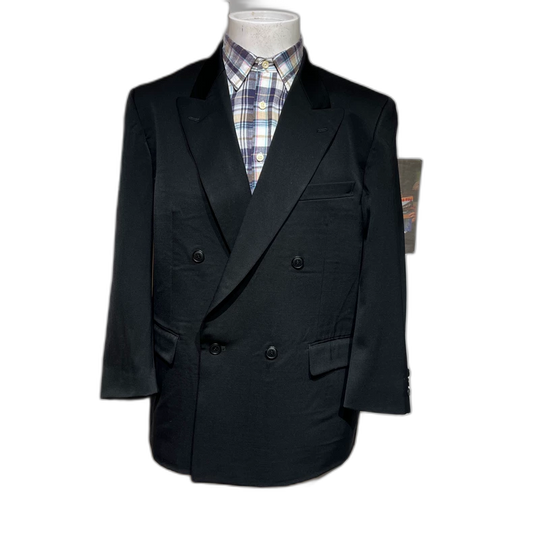Vintage Black Double-Breasted Wool Suit Jacket