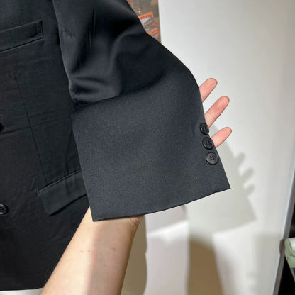 Vintage Black Double-Breasted Wool Suit Jacket