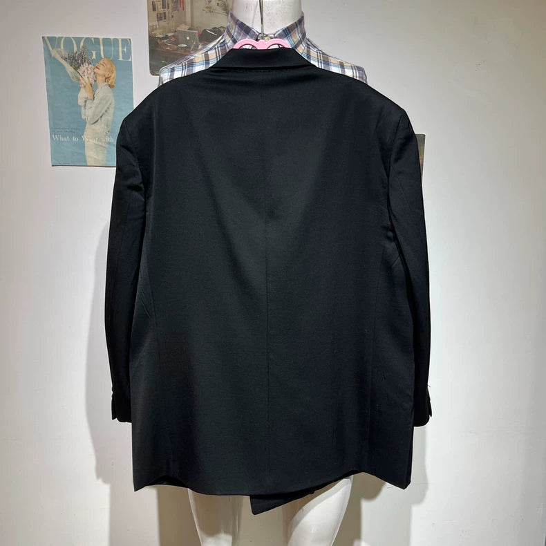 Vintage Black Double-Breasted Wool Suit Jacket