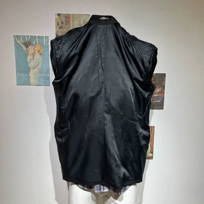 Vintage Black Double-Breasted Wool Suit Jacket