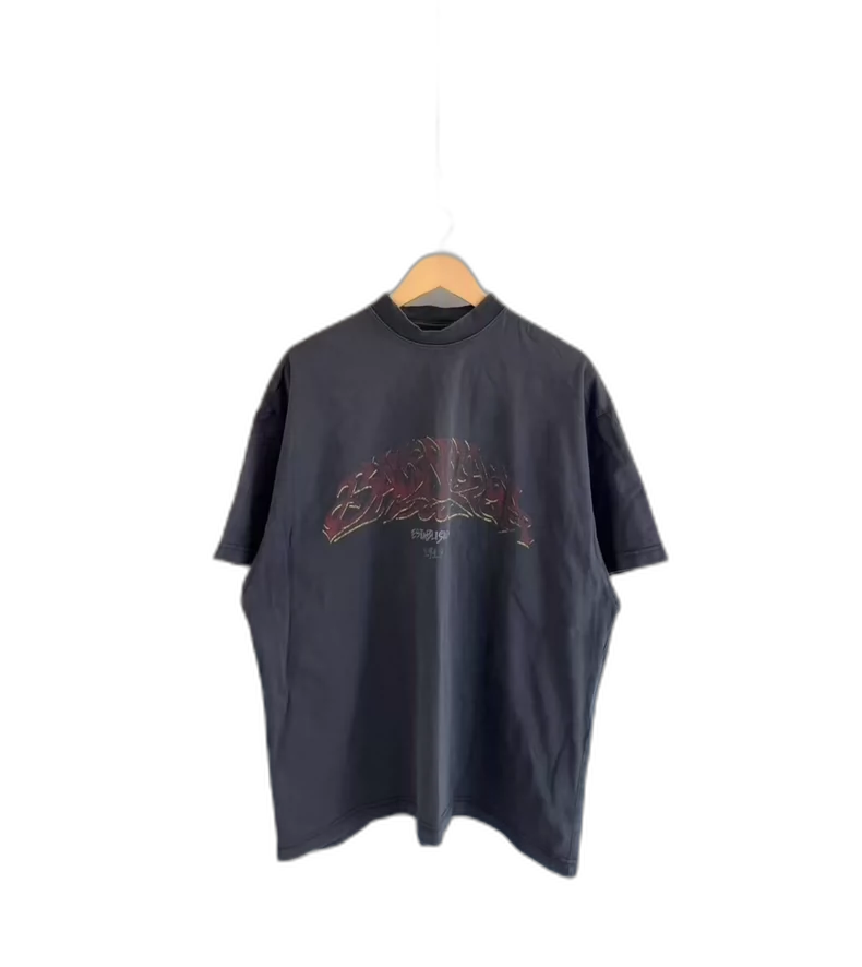 Balenciaga Black Flamed Letter Short Sleeve T-shirt