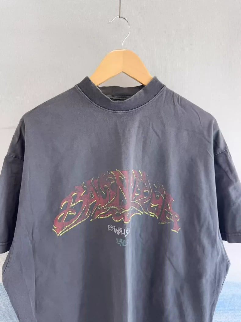 Balenciaga Black Flamed Letter Short Sleeve T-shirt